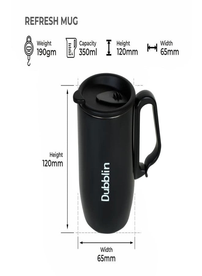 DUBBLIN Refresh Stainless Steel Unbreakable Tea Coffee Mug Double Wall with Handle and Lid, Wide Mouth Mug Keeps Beverages Hot & Cold 350 ML Black - Image 3
